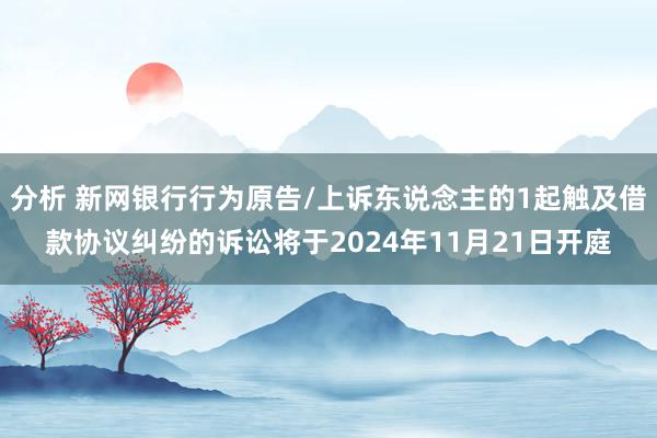 分析 新网银行行为原告/上诉东说念主的1起触及借款协议纠纷的诉讼将于2024年11月21日开庭