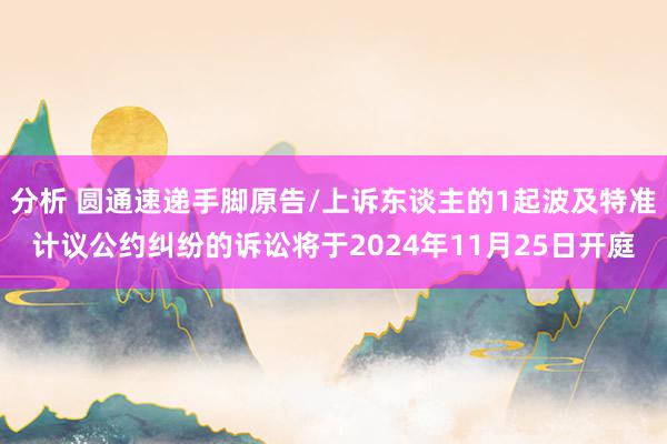 分析 圆通速递手脚原告/上诉东谈主的1起波及特准计议公约纠纷的诉讼将于2024年11月25日开庭