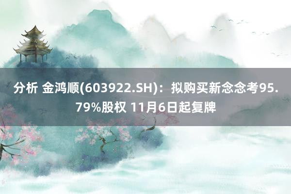 分析 金鸿顺(603922.SH)：拟购买新念念考95.79%股权 11月6日起复牌