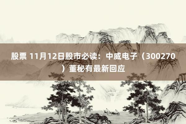 股票 11月12日股市必读：中威电子（300270）董秘有最新回应