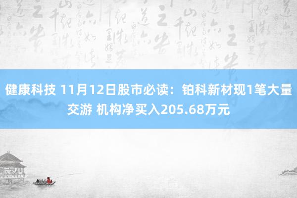 健康科技 11月12日股市必读：铂科新材现1笔大量交游 机构净买入205.68万元