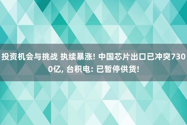 投资机会与挑战 执续暴涨! 中国芯片出口已冲突7300亿, 台积电: 已暂停供货!